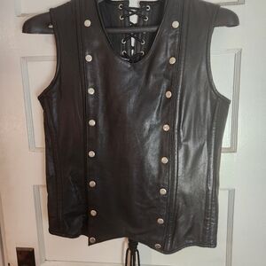 Black Lace-Up Leather Vest